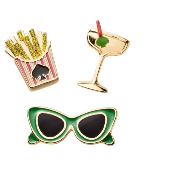 Kate Spade New York x Target 3pk Mixed Novelty Pin Set French Fries Martini NEW - Picture 1 of 4